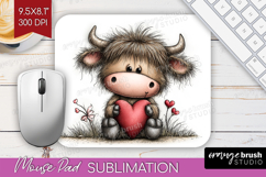 Highland Cow Valentine Mouse Pad Sublimation Whimsical Product Image 1