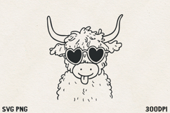 Cool Highland Cow with Heart Glasses SVG PNG Product Image 1