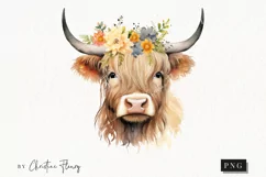 Watercolor Highland Cow Clipart | Watercolor Animal PNG Product Image 1