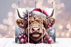 Christmas Highland Cow Tumbler Wrap Sublimation Product Image 1