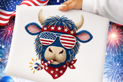 Highland Cow 4th of July PNG, Faux Yarn Patriotic Cow, Product Image 1