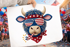 Highland Cow 4th of July PNG, Faux Yarn Patriotic Cow, Product Image 2