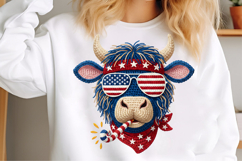 Highland Cow 4th of July PNG, Faux Yarn Patriotic Cow, Product Image 3