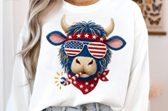 Highland Cow 4th of July PNG, Faux Yarn Patriotic Cow, Product Image 4