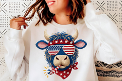 Highland Cow 4th of July PNG, Faux Yarn Patriotic Cow, Product Image 5