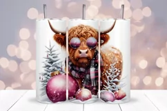 Christmas Highland Cow Tumbler Wrap Sublimation Product Image 1
