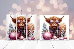 Christmas Highland Cow Tumbler Wrap Sublimation Product Image 2