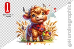 Cute Highland Cow Clipart - PNG File Product Image 1