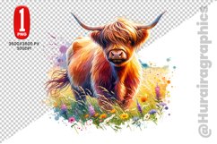 Cute Highland Cow Clipart - PNG File Product Image 1