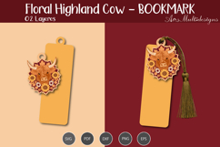 Floral Highland cow Bookmark SVG Product Image 1