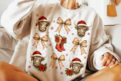 Christmas Highland Cow PNG, Christmas Coquette Bow PNG Product Image 1