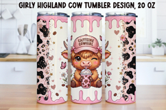 Girly Highland Cow Tumbler Wrap PNG 20oz Product Image 1