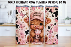 Girly Highland Cow Tumbler Wrap PNG 20oz Product Image 1