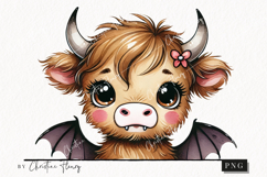 Cute Halloween Highland Cow Peeking | Halloween PNG Product Image 1