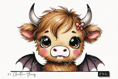 Cute Halloween Highland Cow Peeking | Halloween PNG Product Image 1
