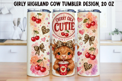 Girly Highland Cow Tumbler Wrap PNG 20oz Product Image 1