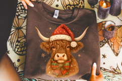Christmas Highland Cow PNG, Christmas Coquette Bow PNG Product Image 1