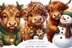 Highland Cow Christmas Clipart Product Image 1