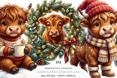 Highland Cow Christmas Clipart Product Image 1