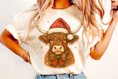 Christmas Highland Cow PNG, Christmas Coquette Bow PNG Product Image 2