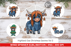 Highland Cow Denim Wind Spinner Product Image 1