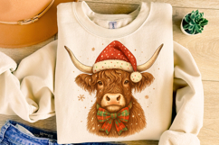 Christmas Highland Cow PNG, Christmas Coquette Bow PNG Product Image 5