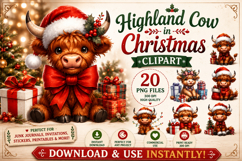 Highland Cow Christmas PNG Clipart Bundle Product Image 1
