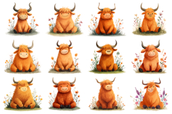 Highland Cow Clipart Bundle 40 PNG Product Image 2