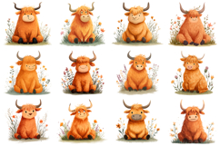 Highland Cow Clipart Bundle 40 PNG Product Image 3