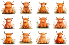 Highland Cow Clipart Bundle 40 PNG Product Image 4