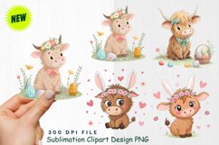 Highland Cow Easter Clipart PNG Product Image 1
