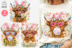 Easter Bunny Highland Cow Portrait Bunny Spring Cow Png Product Image 1