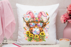 Easter Bunny Highland Cow Portrait Bunny Spring Cow Png Product Image 3