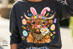 Easter Bunny Highland Cow Portrait Bunny Spring Cow Png Product Image 4