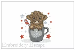 Highland Cow Embroidery Design, Christmas animal in a mug Product Image 1