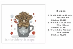 Highland Cow Embroidery Design, Christmas animal in a mug Product Image 2