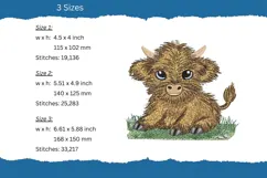 Highland cow embroidery design - Scottish highland cow embroidery - baby highland cow embroidery pattern - sizes and stitches information