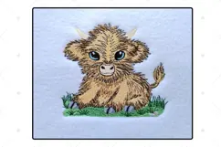 Highland cow embroidery design - Scottish highland cow embroidery - baby highland cow embroidery pattern