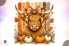Highland Cow Fall PNG,Autumn Highland Cow Sublimation Design Product Image 1