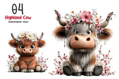 Highland Cow Floral Clipart Product Image 1