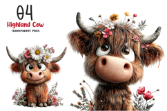 Highland Cow Floral Clipart Product Image 1