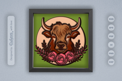 Highland Cow Floral Layered Papercut 3D Shadow Box Product Image 1