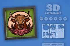 Highland Cow Floral Layered Papercut 3D Shadow Box Product Image 2