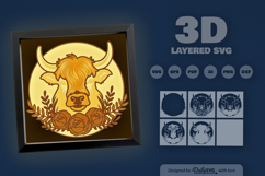 Highland Cow Floral Layered Papercut 3D Shadow Box Product Image 3