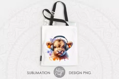  PNG file artwork shows highland cow wearing headphones as digital download 