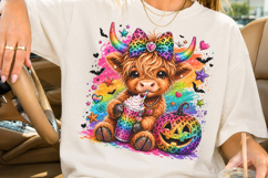 Highland Cow Halloween PNG, Rainbow Leopard Pumpkin Product Image 2