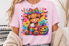 Highland Cow Halloween PNG, Rainbow Leopard Pumpkin Product Image 3
