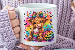 Highland Cow Halloween PNG, Rainbow Leopard Pumpkin Product Image 4