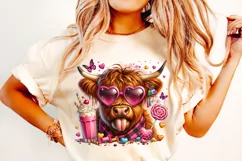 Valentines Day Highland Cow PNG, Valentine's Day Sublimation Product Image 2