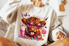 Valentines Day Highland Cow PNG, Valentine's Day Sublimation Product Image 3